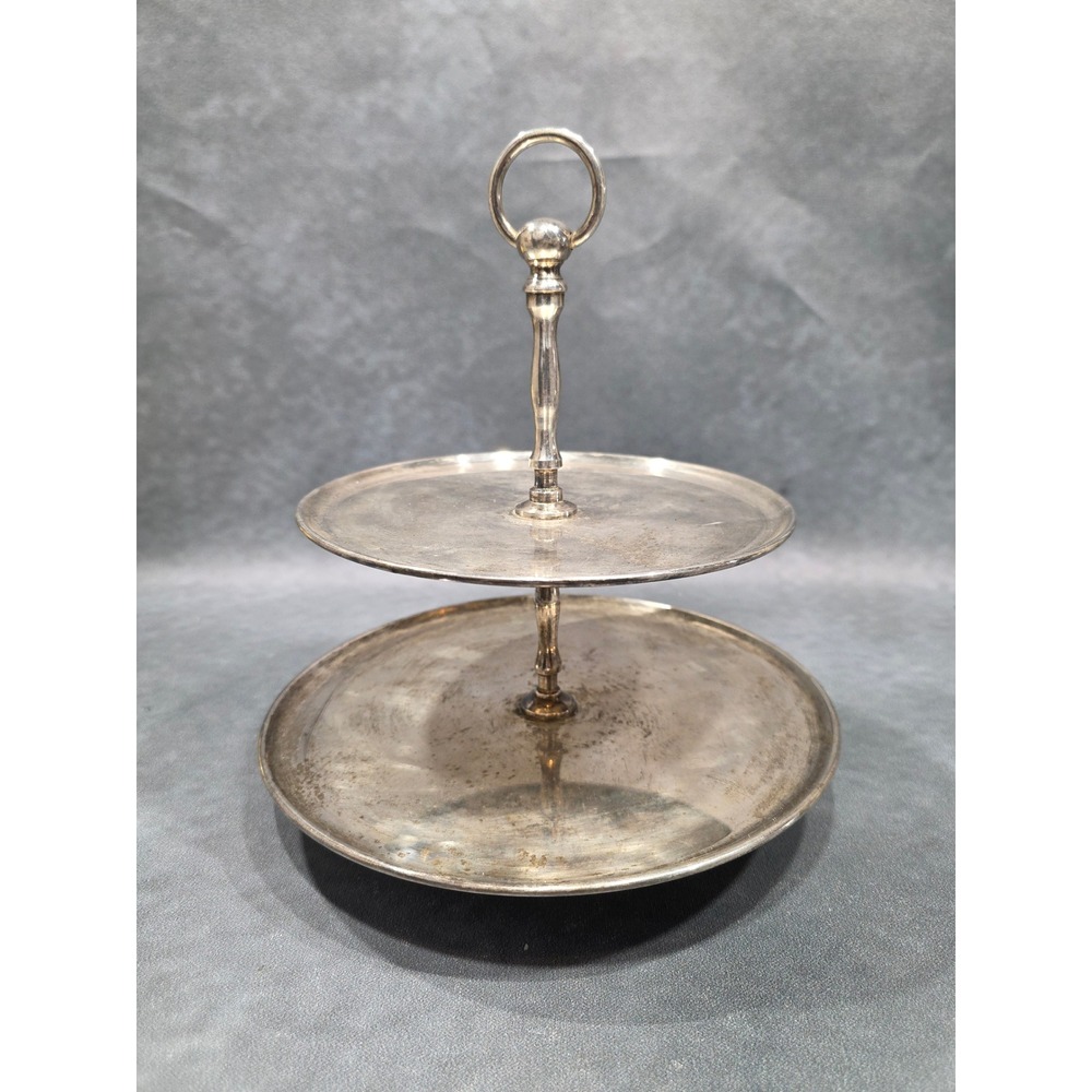 Vintage Silver Plated Brass 2 Tier Serving Stand Pedestal Dessert Tray India